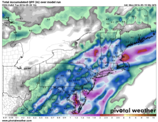 GFS Model forecast for rainfall through Tuesday morning. Image provided by Pivotal Weather.