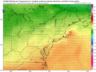 The ECMWF model brings low pressure right across New England Friday into Saturday, with another round of suck-tastic weather across the area. Image provided by Tropical Tidbits.